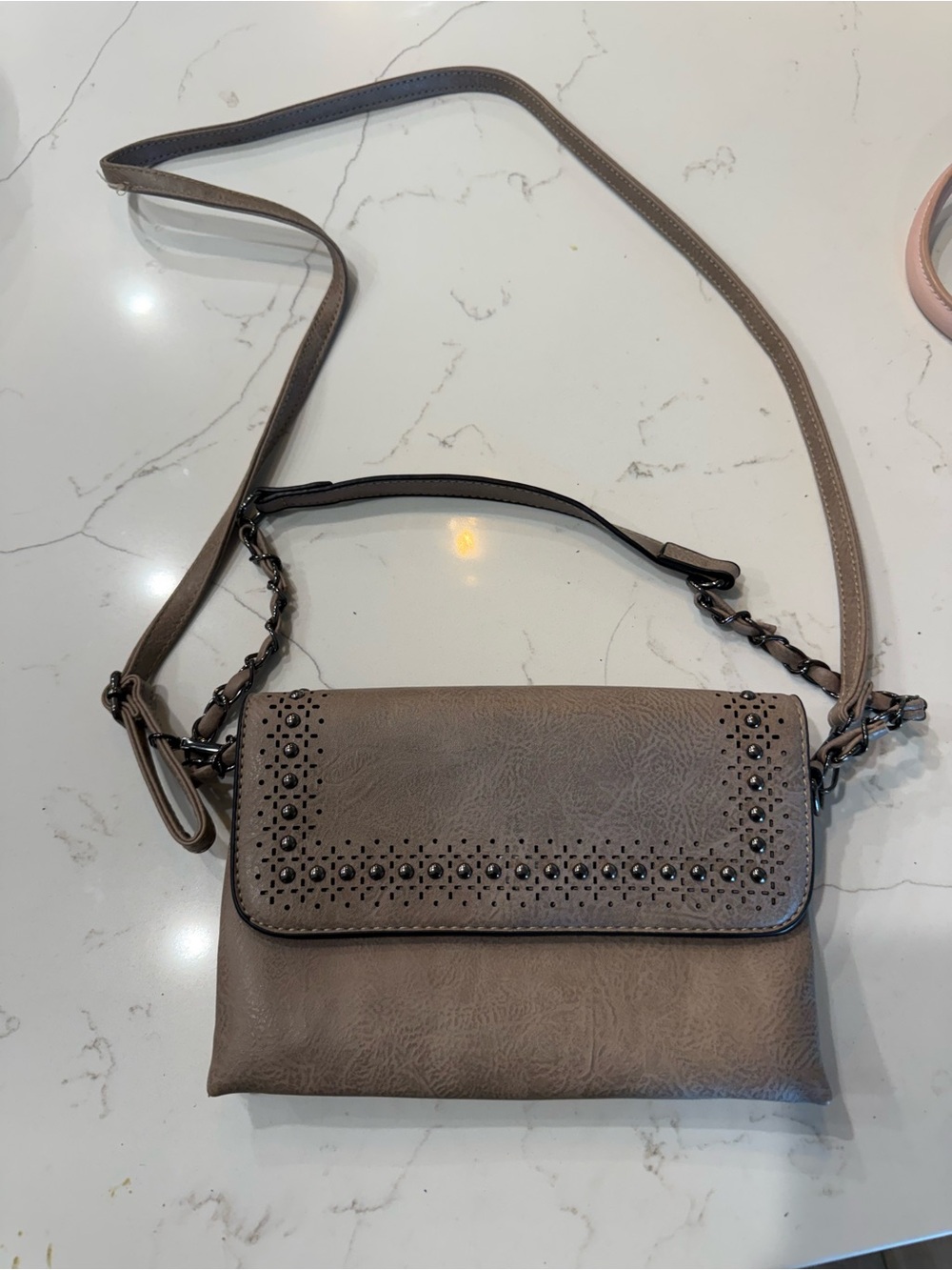 Taupe Studded Convertible Crossbody Bag for Women